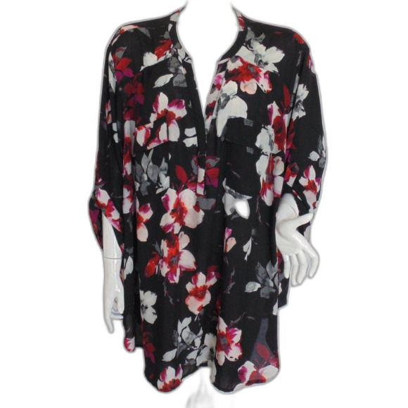 TORRID Insider Blouse, 6, Black, Floral, Georgette, Pockets, Tab sleeves, - Picture 1 of 15
